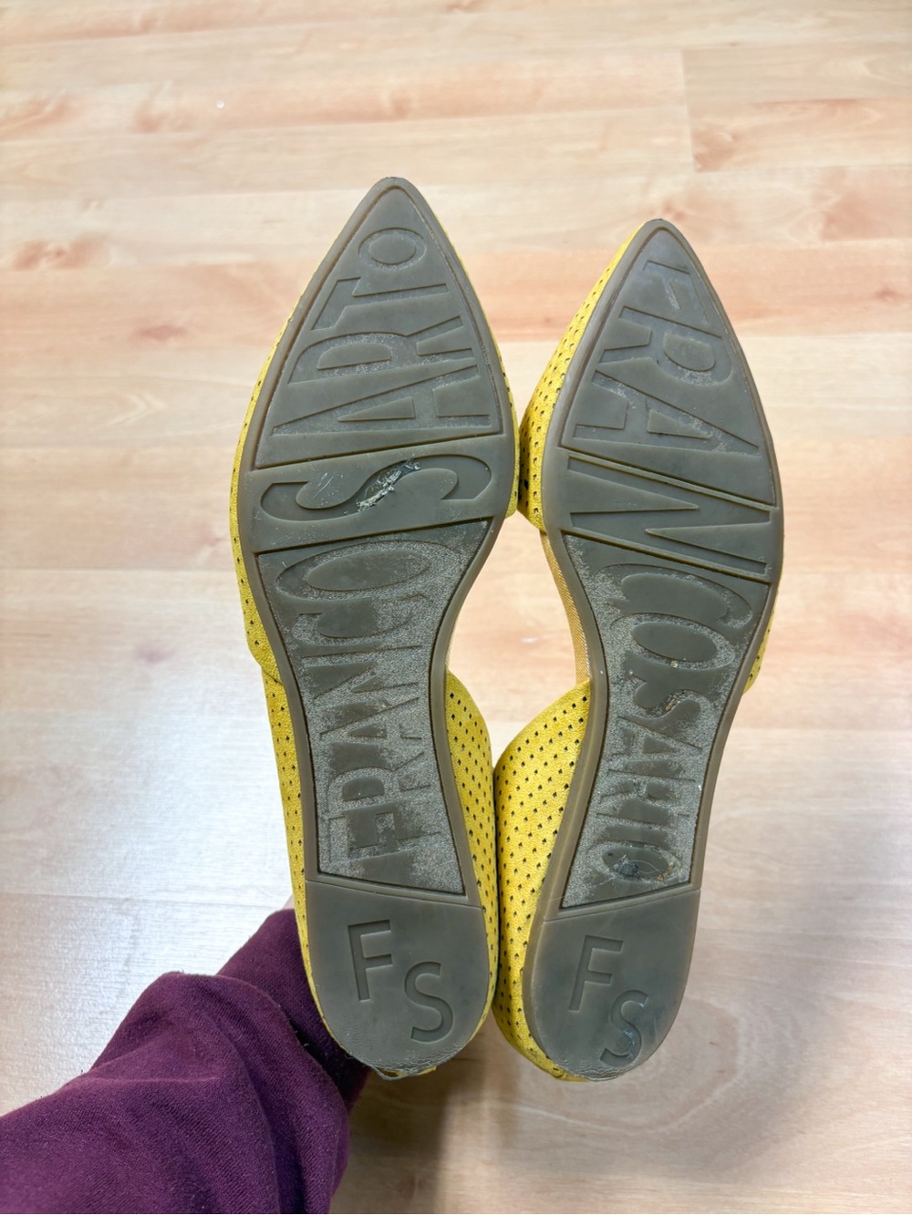 Franco Sarto Honey Mustard Pointed Toe Perforated D’Orsay Flats Womens Size 10 - Picture 8 of 9